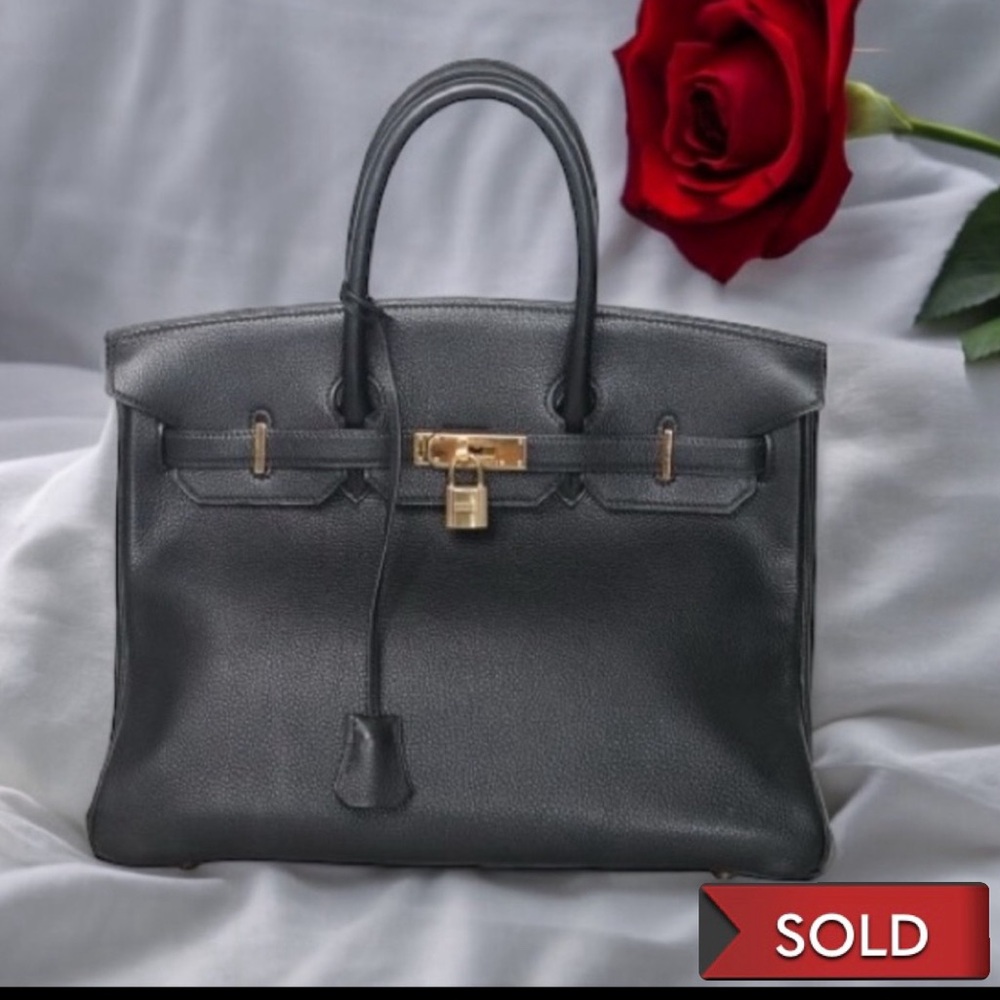 HERMES Birkin 35 Black Handbag Noir Togo‎ with Gold Hardware A Square Engraved
